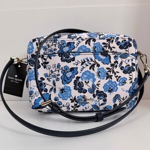 Kate spade blue multi floral crossbody zipped purse